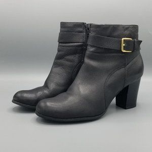 Cole Haan Black Ankle Boots with Gold Buckle